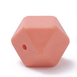 Coral Food Grade Eco-Friendly Silicone Beads, Chewing Beads For Teethers, DIY Nursing Necklaces Making, Faceted Cube, Coral, 14x14x14mm, Hole: 2mm