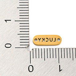 Gold 304 Stainless Steel Oval Connector Charms, Word Lucky Links, Golden, 3.5x10x0.9mm, Hole: 1mm