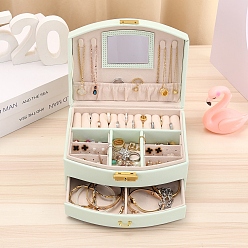 Светло-зеленый 2-ярусный ящик для хранения ювелирных изделий из искусственной кожи, с зеркалом внутри, прямоугольные, светло-зеленый, 20x16x10.5 см