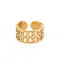 Real 18K Gold Plated Ion Plating(IP) 304 Stainless Steel Curb Chain Open Cuff Ring for Women, Nickel Free, Real 18K Gold Plated, US Size 7 1/4(17.5mm)