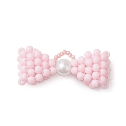 Лавандовый румянец Непрозрачные акриловые подвески, бантом, с перламутровым стеклянным жемчугом, лавандовый румянец, 19x46x12.5 мм, отверстие : 5.5x3.5 мм