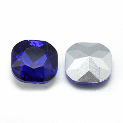 Royal Blue Pointed Back Glass Rhinestone Cabochons, Faceted, Back Plated, Square, Royal Blue, 10x10x4.5mm