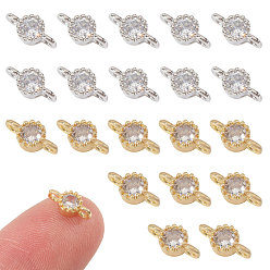 Платиновый & Золотой 20шт. 2 цвета латунь инкрустация прозрачными кубическими циркониями, подвески с плоским круглым разъемом, платиной и золотом, 8x4x2.5 мм, отверстие : 1.2 мм, 10 шт / цвет