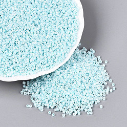 Light Cyan Glass Cylinder Beads, Seed Beads, Ceylon, Round Hole, Light Cyan, 1.5~2x1~2mm, Hole: 0.8mm, about 8000pcs/bag, about 85~95g/bag