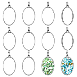 Stainless Steel Color 10Pcs 304 Stainless Steel Open Back Bezel Oval Pendants, with 201 Stainless Steel Findings, Stainless Steel Color, 41mm