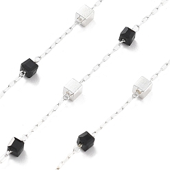 Черный Цепочки из латунных и стеклянных бусин ручной работы, для ожерелья браслеты решений, долговечный, пайки, с катушкой, чёрные, 2x0.8x0.3 мм, около 16.40 футов (5 м) / рулон