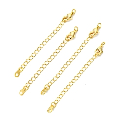 Real 18K Gold Plated SHEGRACE Brass Curb Chain Extender, End Chains with Lobster Claw Clasps and Trapezoid Label, Cadmium Free & Nickel Free & Lead Free, Long-Lasting Plated, Real 18K Gold Plated, 55~60mm