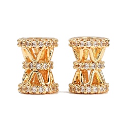 Настоящее золото 18K Латунь микропаве прозрачный кубический цирконий европейский бисер, бусины с большим отверстием, без кадмия, без никеля и без свинца, колонка, реальный 18 k позолоченный, 9x7 мм, отверстие : 4 мм