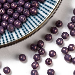 Purple Czech Glass Beads, Round, Purple, 4mm, Hole: 0.8mm, about 1170pcs/bag