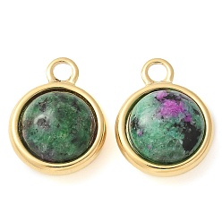 Рубин В Цоизита Ионное покрытие (ip) 304 нержавеющая сталь с подвесками из драгоценных камней, ручная полировка, круглые, 20x15.5x9 мм, отверстие : 2.5 мм