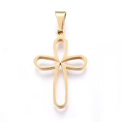 Золотой 304 подвески из нержавеющей стали, с полым, крестик, золотые, 29.5x19x2.2 мм, отверстие : 6x4 мм