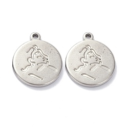 Stainless Steel Color Tarnish Resistant 304 Stainless Steel Pendants, Flat Round, Stainless Steel Color, 18x15x2mm, Hole: 1.6mm