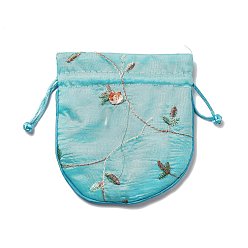 Светло-Голубой Мешочки для упаковки из китайской парчи, шнурок сумки, подкладка случайный цвет, площадь с цветочным узором, Небесно-голубой, 14x11.7x0.2 см