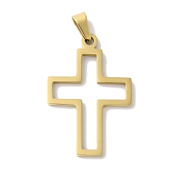 Золотой Ионное покрытие (ip) 304 подвески из нержавеющей стали, религия, крест очарование, золотые, 34.5x22.5x2 мм, отверстие : 7.5x3.5 мм