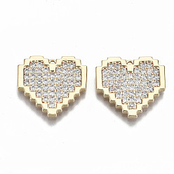 Real 18K Gold Plated Brass Micro Pave Clear Cubic Zirconia Pendants, Nickel Free, Heart, Real 18K Gold Plated, 16.5x17.5x2mm, Hole: 1mm