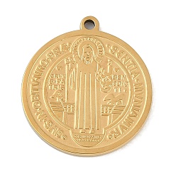 Золотой Ионное покрытие (ip) 304 подвески из нержавеющей стали, плоский круглый с cssml ndsmd крест крестный отец религиозный христианствочары, золотые, 22x20x1.5 мм, отверстие : 1.6 мм