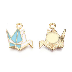 Небесно-голубой Подвески из сплава , с эмалью, бумага кран, золотой свет, голубой, 17x17x2 мм, отверстие : 2 мм