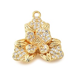 Настоящее золото 18K Латунные микропаве прозрачные подвески с фианитом, , реальный 18 k позолоченный, 19x17.5x5 мм, отверстие : 1.4 мм