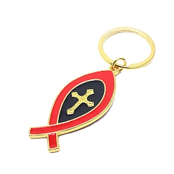 Roja Israel jesus llavero en forma de pez, llavero con colgante de esmalte de aleación cruzada religiosa, dorado, rojo, 8.5 cm