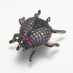 Черный Цвет Металла Латунные микро проложить кубических ссылки циркония, насекомое, металлический черный , 21x19x8 мм, отверстие : 0.5 мм