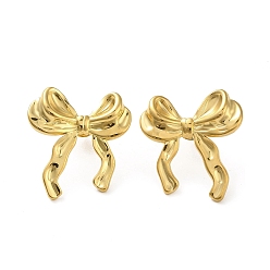 Real 18K Gold Plated Stainless Steel Earrings, Bowknot, Golden, 24x22mm