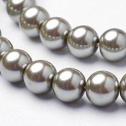 Dark Khaki Eco-Friendly  Dyed Glass Pearl Round Beads Strands, Grade A, Cotton Cord Threaded, Dark Khaki, 8mm, Hole: 0.7~1.1mm, about 52pcs/strand, 15 inch
