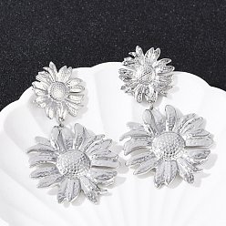 Нержавеющая Сталь Цвет 304 из нержавеющей стали болтаться серьги, цветок, цвет нержавеющей стали, 61x34.5 мм