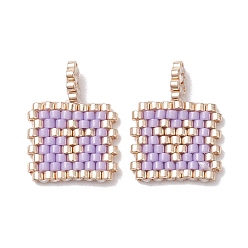 Plum 2Pcs Handmade MIYUKI Round Rocailles Seed Loom Pattern, Rectangle Pendants, Plum, 17.5x13.5x1.5mm, Hole: 1.2mm