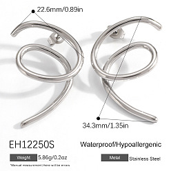 Нержавеющая Сталь Цвет 304 из нержавеющей стали серьги, спиральный вихрь, цвет нержавеющей стали, 22.6x34.3 мм