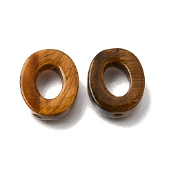 Tiger Eye Natural Tiger Eye Bead Frames, Oval, 12x10x4mm, Hole: 1.2mm, inner diameter: 7x5mm