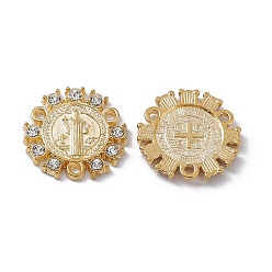 Light Gold Сплав ссылки люстра компонент, со стразами, розарий, плоский круглый со святым, тема религии, золотой свет, 18x2 мм, отверстие : 1.6 мм