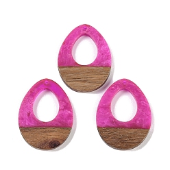 Фуксиновый Подвески из смолы и дерева, полые подвески в форме слезы, красно-фиолетовые, 37.5x28x3.5 мм, отверстие : 2 мм