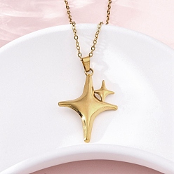 Настоящее золото 18K Сверкающая звезда 304 ожерелья с подвесками из нержавеющей стали, ионное покрытие (ip), реальный 18 k позолоченный, 17.91 дюйм (45.5 см)