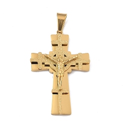 Золотой 304 подвески из нержавеющей стали, амулет в виде распятия Иисуса, вакуумные покрытия, долговечный, золотые, 42x28x5.5 мм, отверстие : 7x4 мм