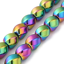 Rainbow Plated Electroplated Non-Magnetic Synthetic Hematite Beads Strands, Long-Lasting Plated, Twist Oval, Rainbow Plated, 12~12.5x11.5~12mm, Hole: 1mm, about 33pcs/strand, 16.14''(41cm)