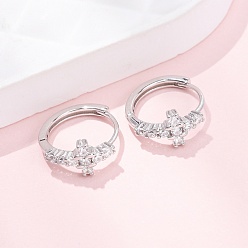 Платина Серьги-кольца с крестом 925 из стерлингового серебра с микропаве из прозрачных кубических цирконий, платина, 14.5x6 мм