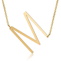 Letter M 201 колье из нержавеющей стали с подвесками, с кабельными цепями, буквы, letter.m, 17.3~18.3 дюйм (44~46.5 см) x 1.5 мм, letterm: 37.5x26.5x1 мм