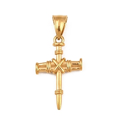 Золотой 304 Подвески из нержавеющей стали с ионным покрытием (IP), подвески в виде крестиков из гвоздей, золотые, 30.5x19x4 мм, отверстие : 8x5.5 мм