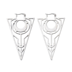 Нержавеющая Сталь Цвет 304 из нержавеющей стали треугольные серьги обруча, цвет нержавеющей стали, 68x40x1 мм