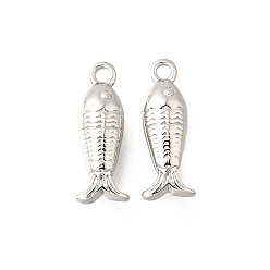 Fish Латунные подвески на тему океана, без кадмия, без никеля и без свинца, Реальная платина, рыба, 14.5x5.5x4 мм, отверстие : 1.2 мм