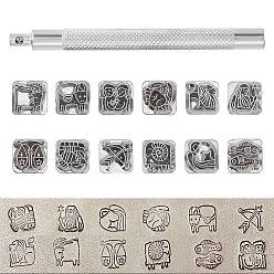 Нержавеющая Сталь Цвет Наборы инструментов для кожевенного дела из углеродистой стали, 12 марки созвездий, цвет нержавеющей стали, наконечник: 1.05x1.05x1.3см, отверстие : 4.5 мм, 12 шт, Ручка: 96x8 мм