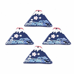 Морской Синий Акриловые подвески, 3 d распечатано, вулкан с цветочным узором, Marine Blue, 24x37.5x2 мм, отверстие : 1.5 мм