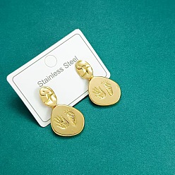 Golden 304 Stainless Steel Stud Dangle Earrings, Nuggets with Handprint and Footprint Pattern, Golden, 40mm