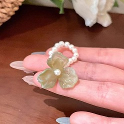 Темный Хаки Кольца из акрила и искусственного жемчуга для женщин, цветок, Темный хаки, внутренний диаметр: 17 мм