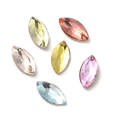 Mixed Color Glass Rhinestone Cabochons, Point Back & Back Plated, Faceted, Horse Eye, Mixed Color, 8x4x2.5mm