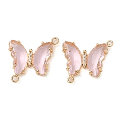 лаванда Подвески из латуни с граненым стеклянным соединителем, без кадмия, без никеля и без свинца, золотой тон бабочки ссылки, лаванда, 20x22x5 мм, отверстие : 1.2 мм
