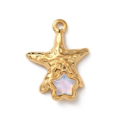 Небесно-голубой 304 из нержавеющей стали акриловые подвески, текстурированные подвески в виде морских звезд, золотые, голубой, 22x16x4.5 мм, отверстие : 1.8 мм