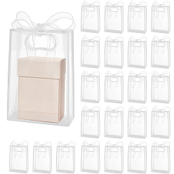 White 24Pcs PP Plastic Gift Tote Bags, Rectangle, with 1 Roll Polyester Mesh Ribbon, White, 18x7.95x26cm