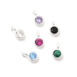 (52) Непрозрачная лаванда 925 Подвески из стерлингового серебра с инкрустацией кубическим цирконием, плоские круглые, серебряный цвет гальваническим, с печатью 925, разноцветные, 6x3.5x2.5 мм, отверстие : 1 мм