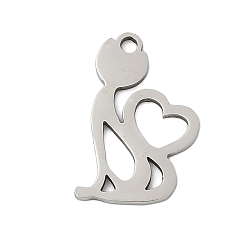 Нержавеющая Сталь Цвет 201 подвески из нержавеющей стали, кошка прелести, цвет нержавеющей стали, 17x10.5x1 мм, отверстие : 1.4 мм